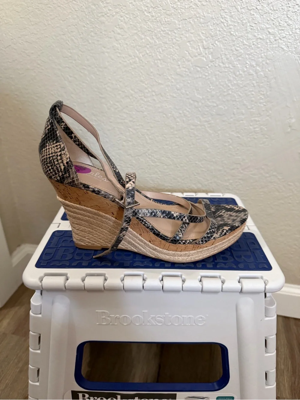 Charles David Snake-Print Cork Espadrille Wedge Sandals